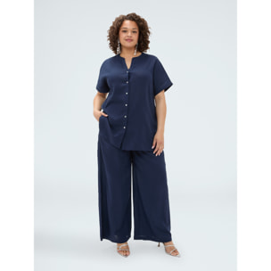 Fiorella Rubino - Pantaloni Wide Leg in misto lino - Blu