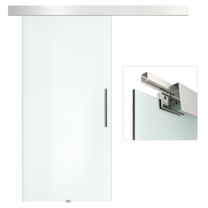 Puerta Corredera 102,5x205 cm Puerta Corrediza de Cristal con Riel Silenciosa para Sala de Estar Comedor Translúcido