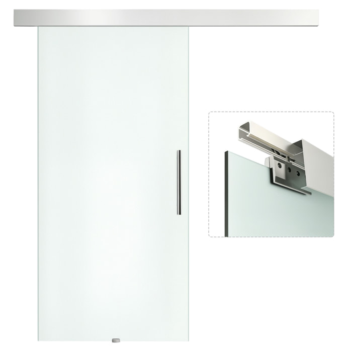 Puerta Corredera 102,5x205 cm Puerta Corrediza de Cristal con Riel Silenciosa para Sala de Estar Comedor Translúcido