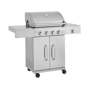 Barbecue gaz en inox avec 5 brûleurs dont 1 latéral "Brazzo" - 118 x 57 x 104 cm - Gris clair