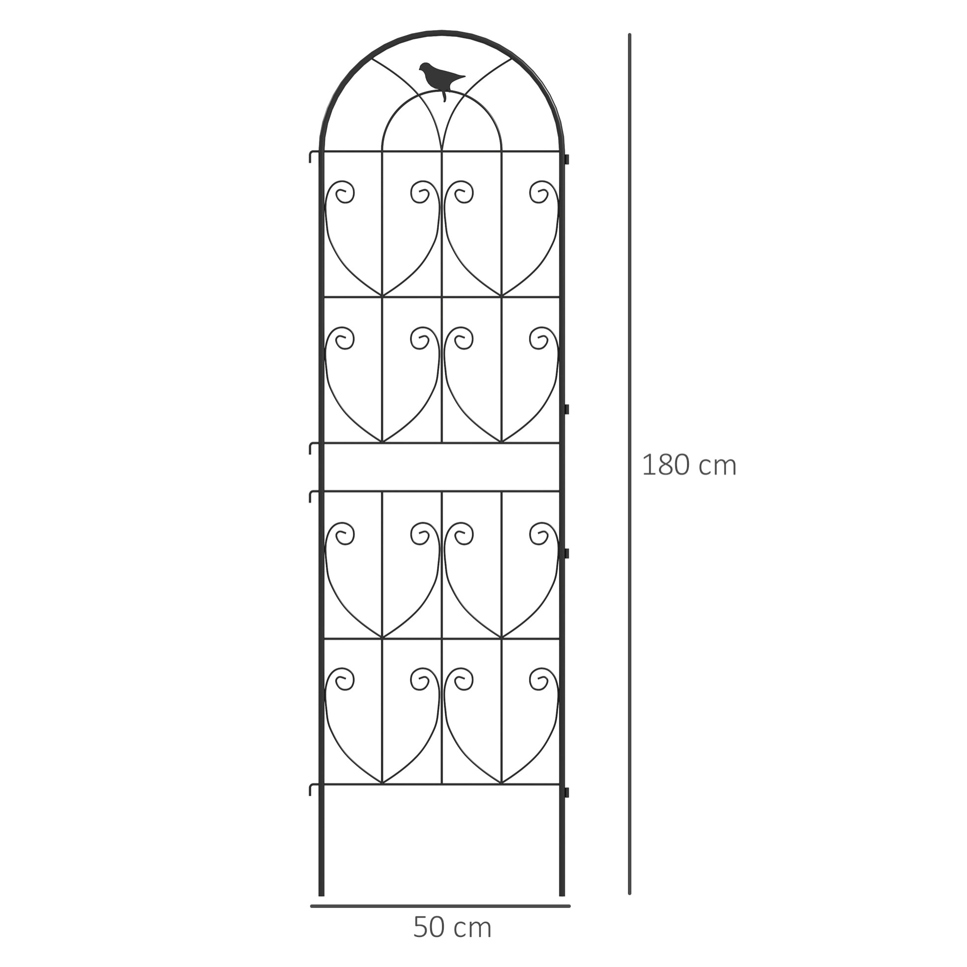 Treillis de jardin effet fer forgé oiseau - 2 supports plantes grimpantes - 50 x 180 cm - métal époxy noir