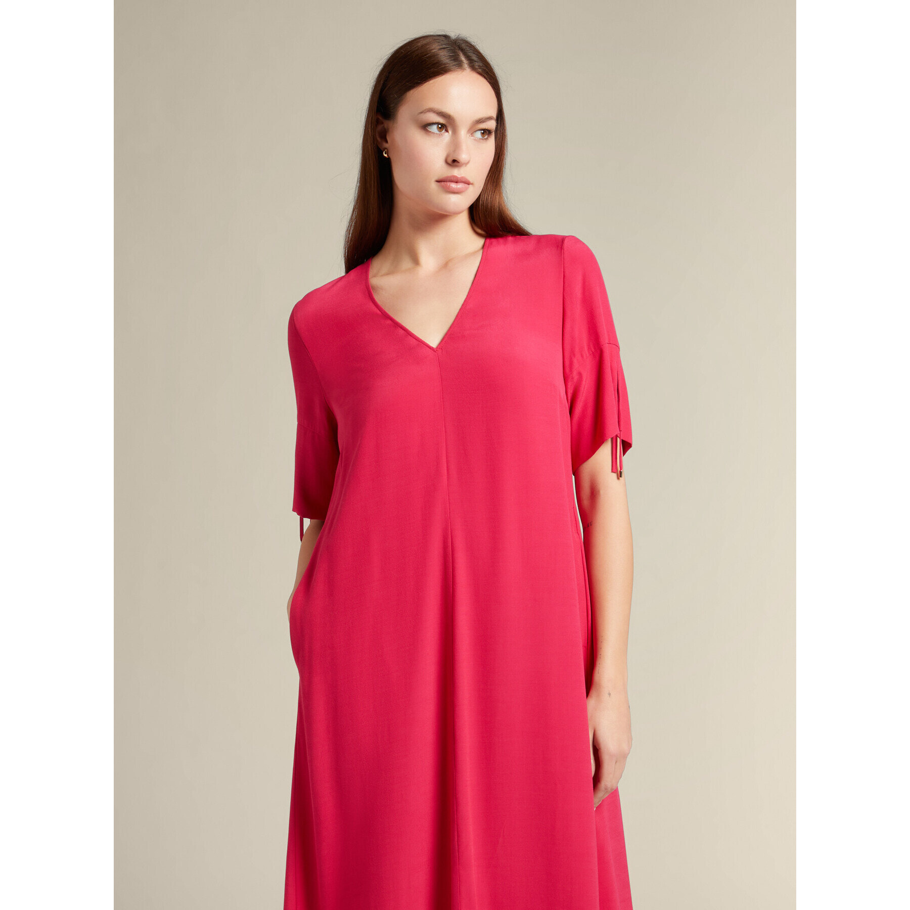 Elena Mirò - Vestido fucsia con escote de pico - Fuchsia