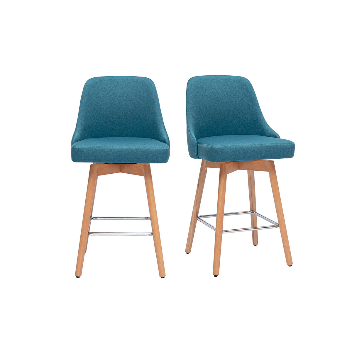 Tabourets de bar scandinaves pivotants 360° en tissu bleu canard et bois hêtre massif H65 cm (lot de 2) HASTA