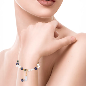 Pulsera de cristales naturales, turmalina, perlas y cierre de mosquetón.