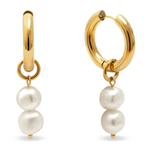 Pendientes Aro Perlita Acero Baño Oro