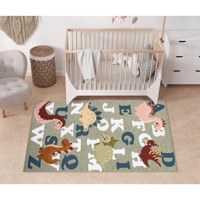 TAPPETO CAMERETTA DINOSAURI VERDE 115X175 CM CON ANTISCIVOLO