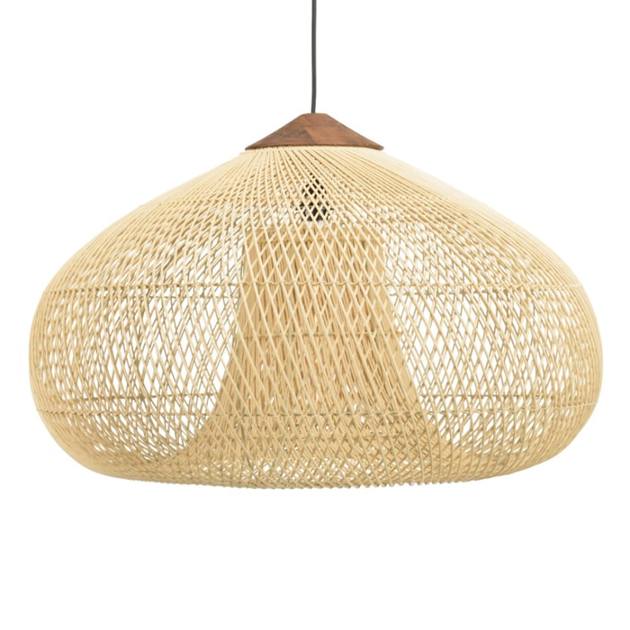 SIXTINE - Suspension 'entonnoir' 80x80cm rotin couleur naturelle/teck