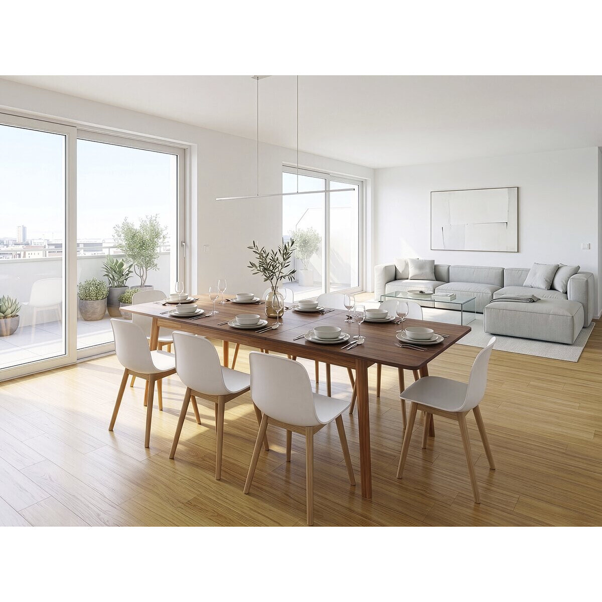 Table repas extensible en bois 160/210 cm "Prisma" - 8 places - Marron
