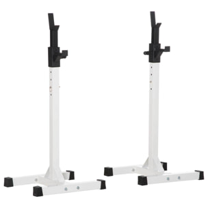 Soporte para Barras de Pesas Ajustable Estante de Acero para Levantamiento de Pesas Carga Máx. 150 kg Entrenamiento en Gimnasio Hogar 52x48x105-160 cm Blanco