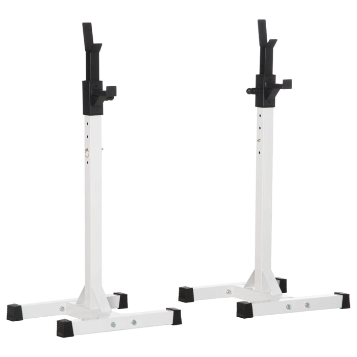 Soporte para Barras de Pesas Ajustable Estante de Acero para Levantamiento de Pesas Carga Máx. 150 kg Entrenamiento en Gimnasio Hogar 52x48x105-160 cm Blanco