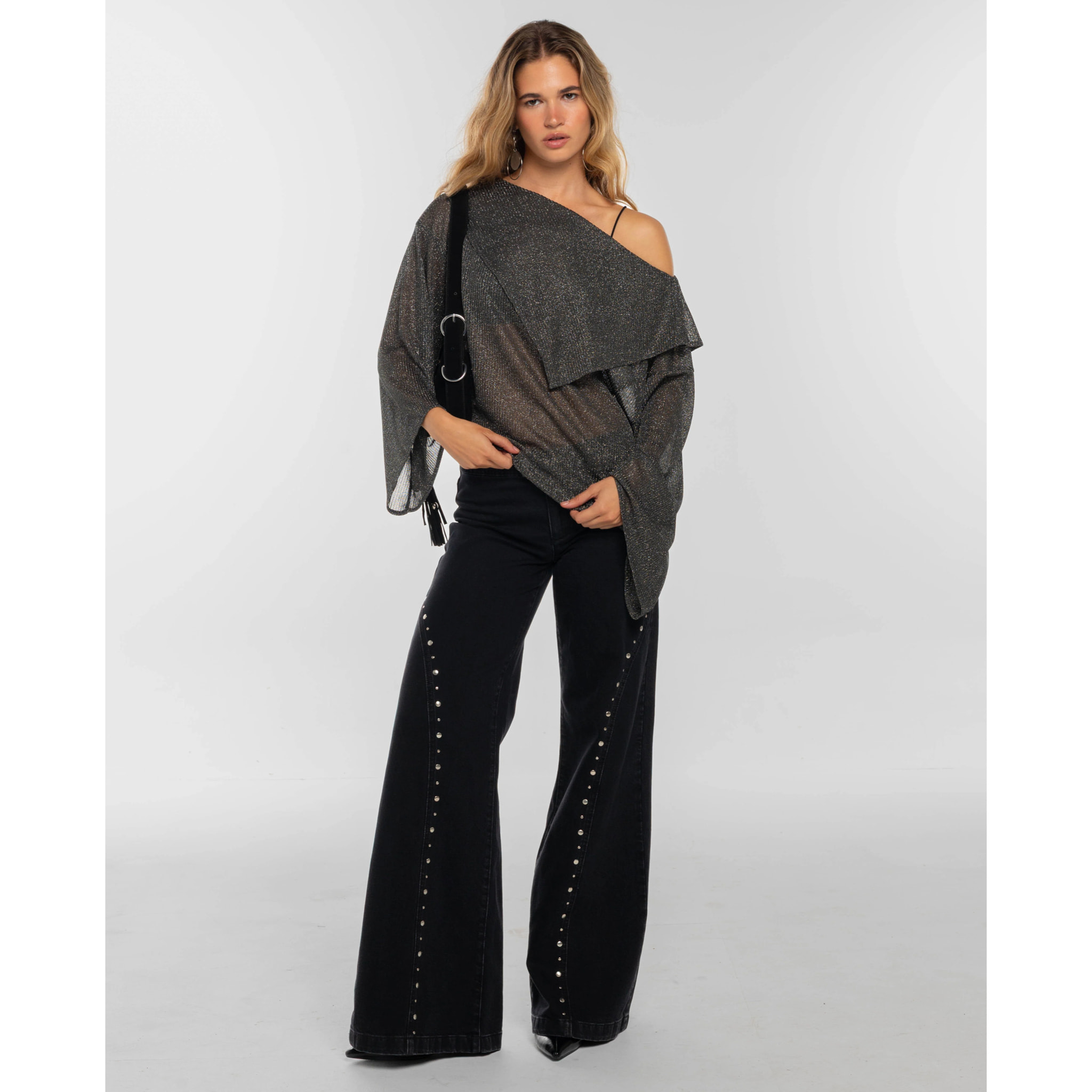 Blusa de punto con lúrex y diseño asimétrico de mujer