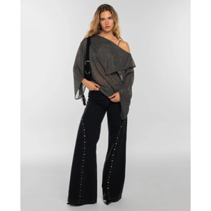 Blusa de punto con lúrex y diseño asimétrico de mujer