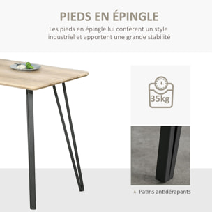 Table à manger design industriel grand plateau dim. 120L x 60l x 75H cm pieds métal noir en épingles MDF aspect chêne clair