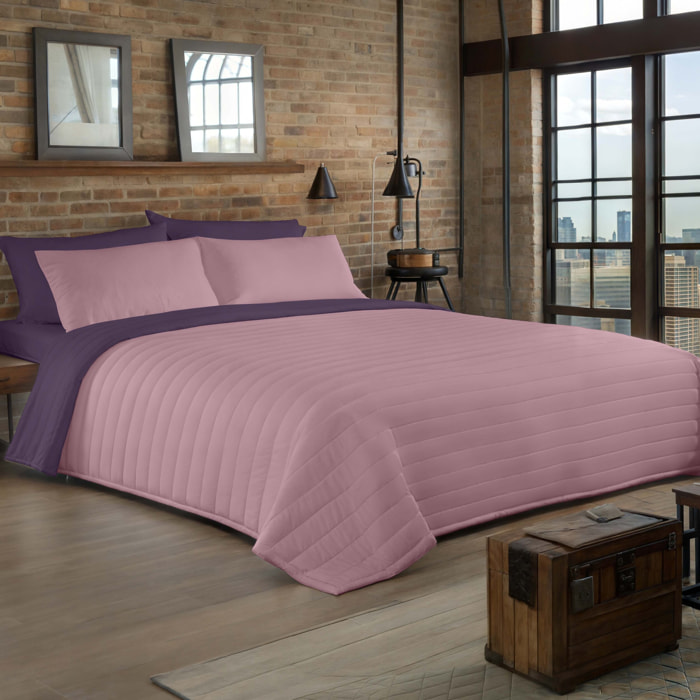 Icehome - Colcha Bouti - Lisa - Reversible - 100% Microfibra - 70 gr/m² - Berenjena/Rosa Viejo