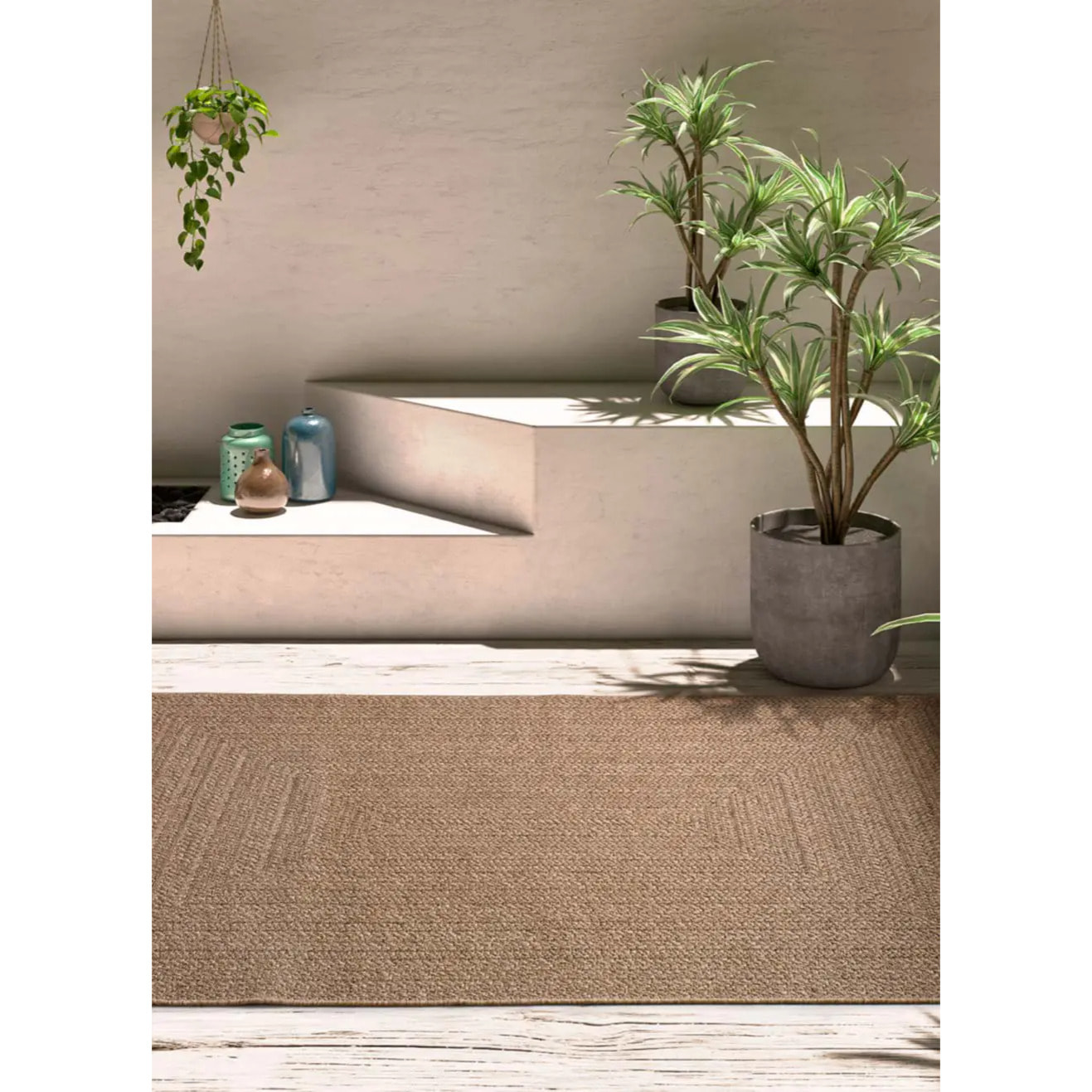 ACRA Alfombra de exterior efecto yute color natural, varias medidas disponibles.