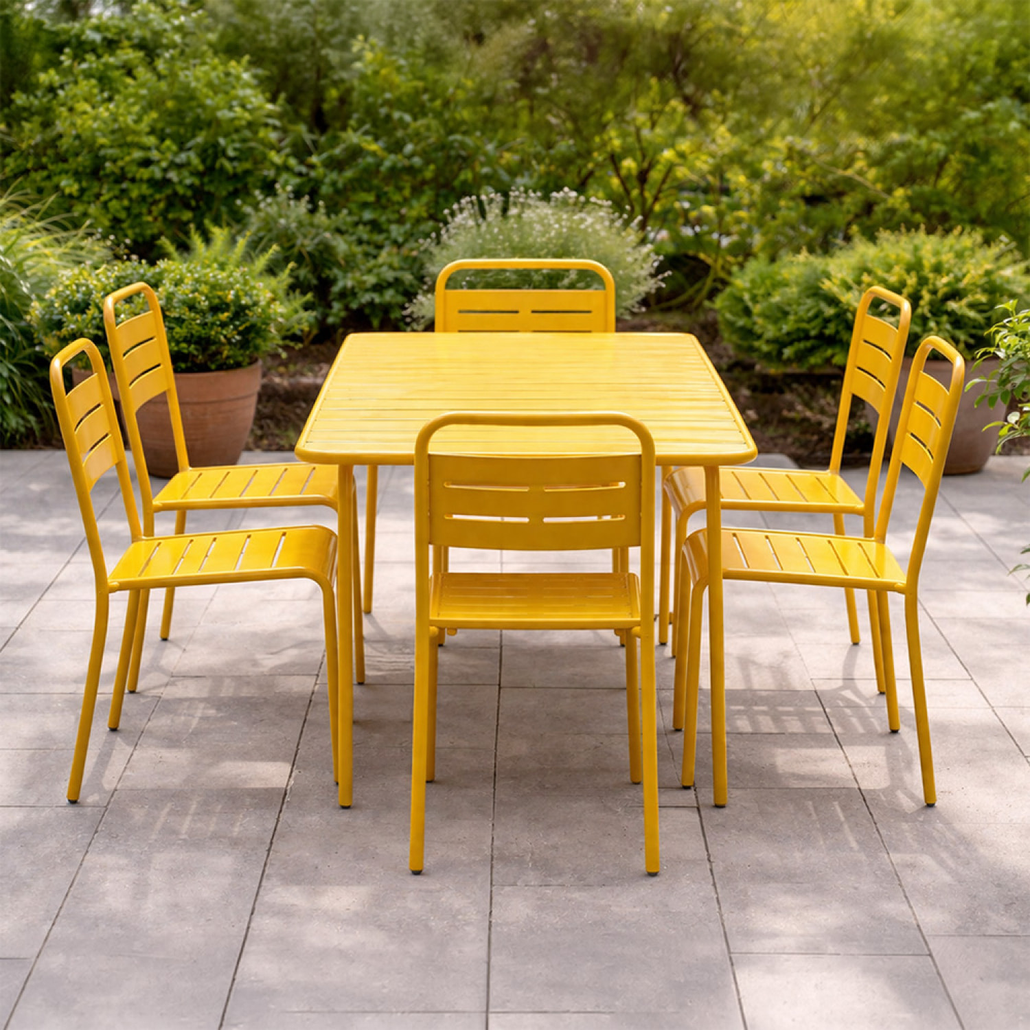 Ensemble table de jardin 160 cm et 6 chaises jaune EVORA