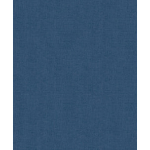 Papier peint uni effet toile lin bleu jean
