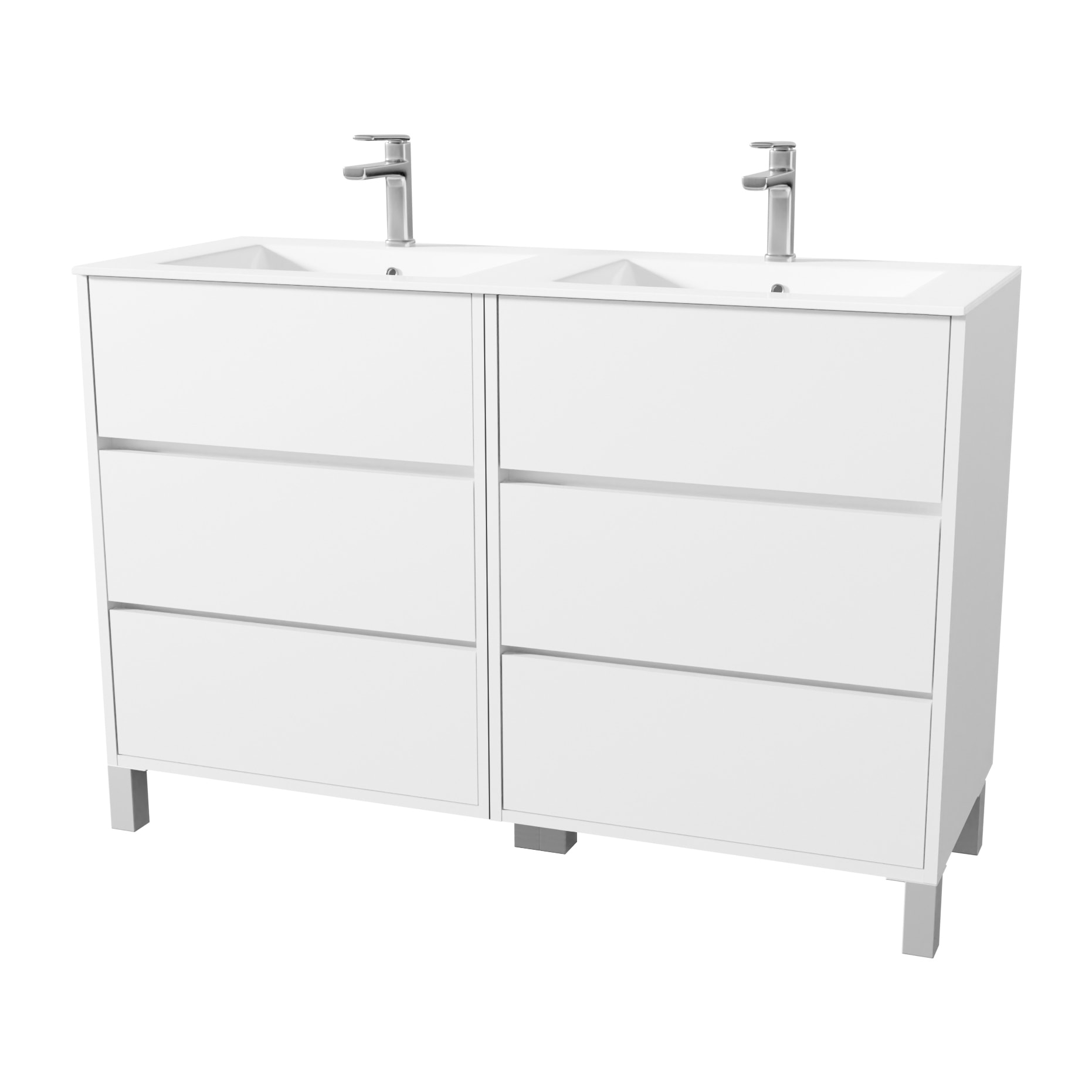 Pack Meuble Salle de Bains 120 cm Laqué Blanc, 6 tiroirs avec Vasque Céramique - XENOS