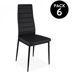 Pack 6 sillas de comedor símil piel Emi Negro