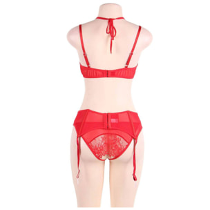 Conjunto de lencería roja de cuello halter con liga