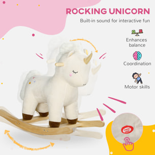 AIYAPLAY Cavallo a Dondolo per Bambini 2-4 Anni a Unicorno con Suoni e Rivestimento Morbido, Bianco