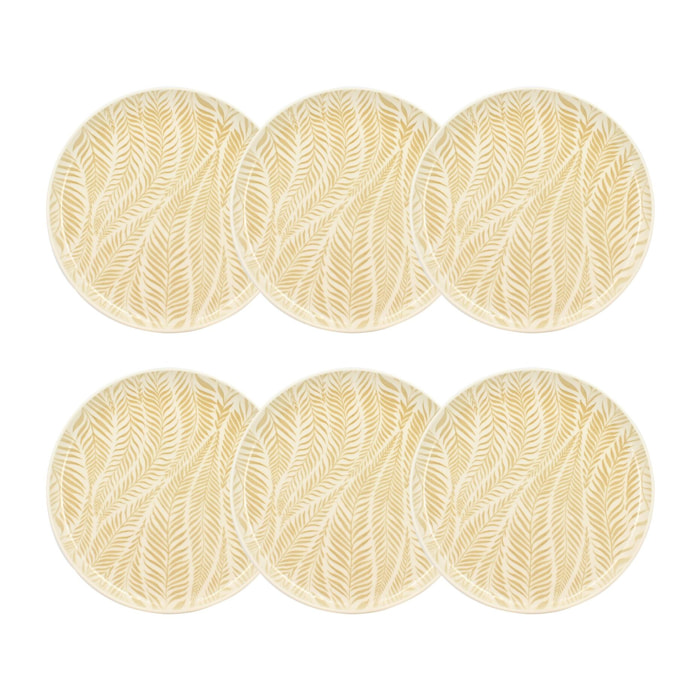 Lot de 6 assiettes plates 26cm en grès à motif jaune SAVANE