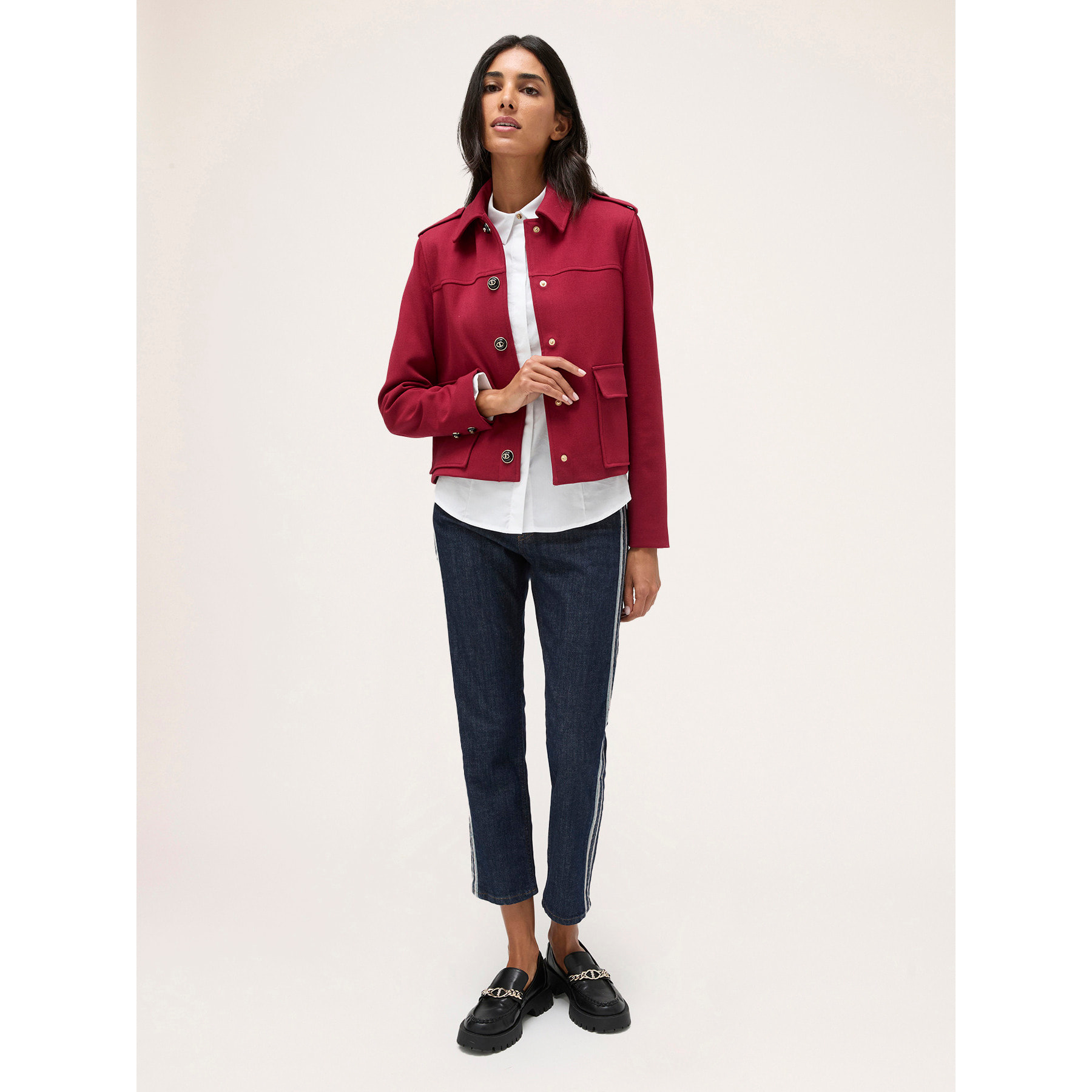 Motivi - Chaqueta de botonadura simple con adornos - Burgundy