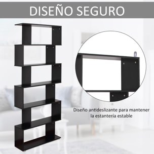 Estantería Librería 6 Estantes de Madera Forma de S Estanteria 80x25x192 Negro