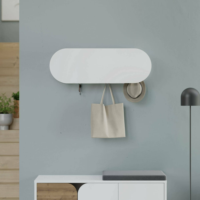 Appendiabiti Terry, Attaccapanni, Portabiti multiuso, Appendiabiti da parete, 84x16 h29 cm, Bianco