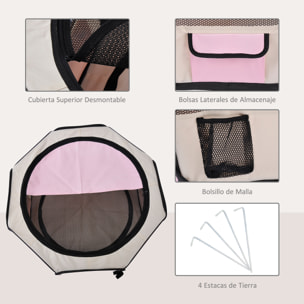 Parque Plegable para Perros y Gatos, Corralito Portátil para Animales Pequeños Impermeable de Tela Oxford con 2 Puertas, para Exterior e Interior, Ø90x41 cm, Rosa