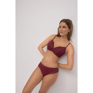 Reggiseno imbottito senza ferretto in pizzo granato, coppa B