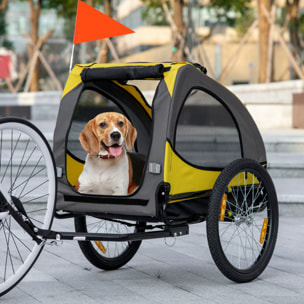 Remorque vélo pour chien 20 Kg pliable barre attelage fixation réflecteurs drapeau jaune