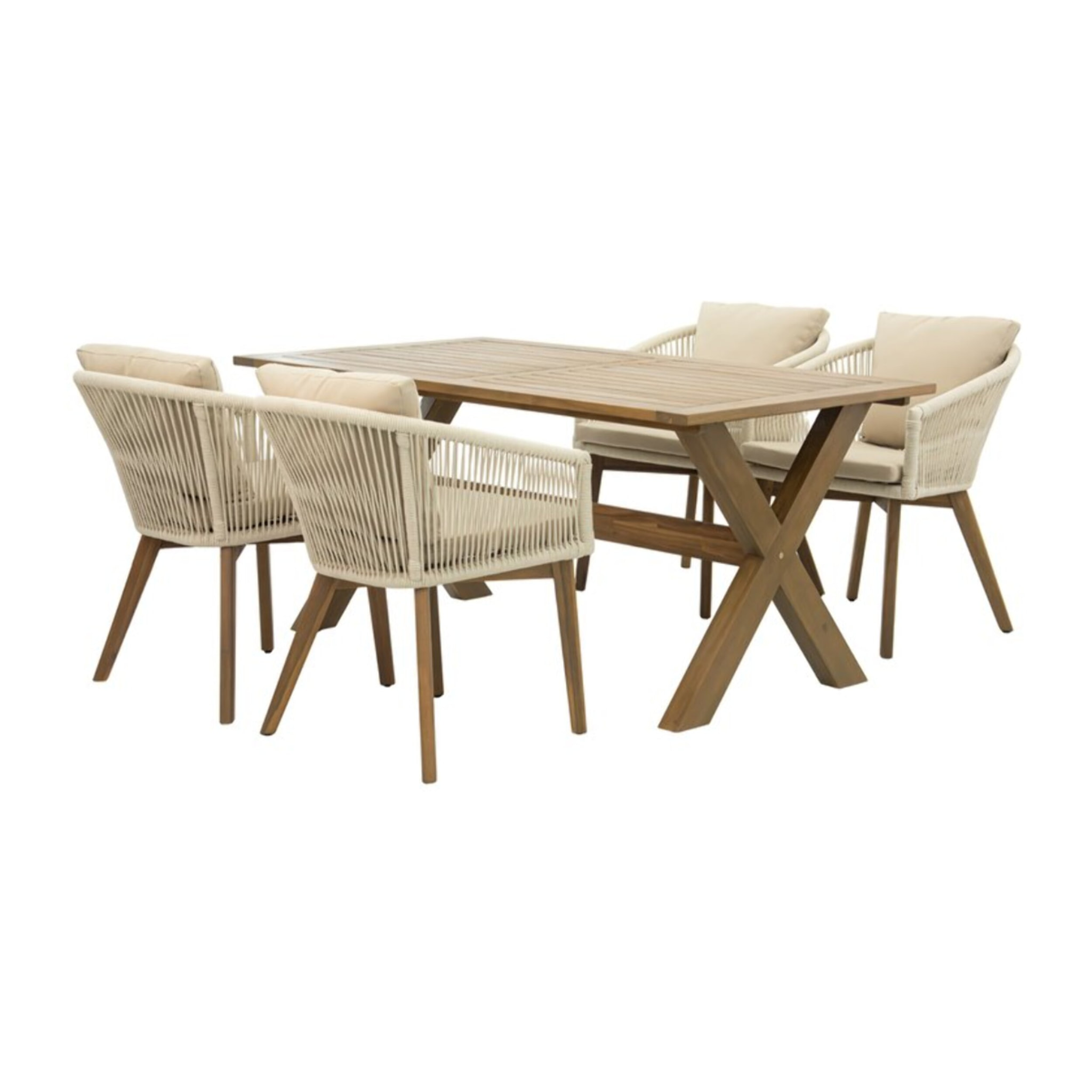 Ensemble de table et chaises de salle à manger Jade-nova -bois massif d'acacia-couleur naturel 160 x 75 x 90 cm