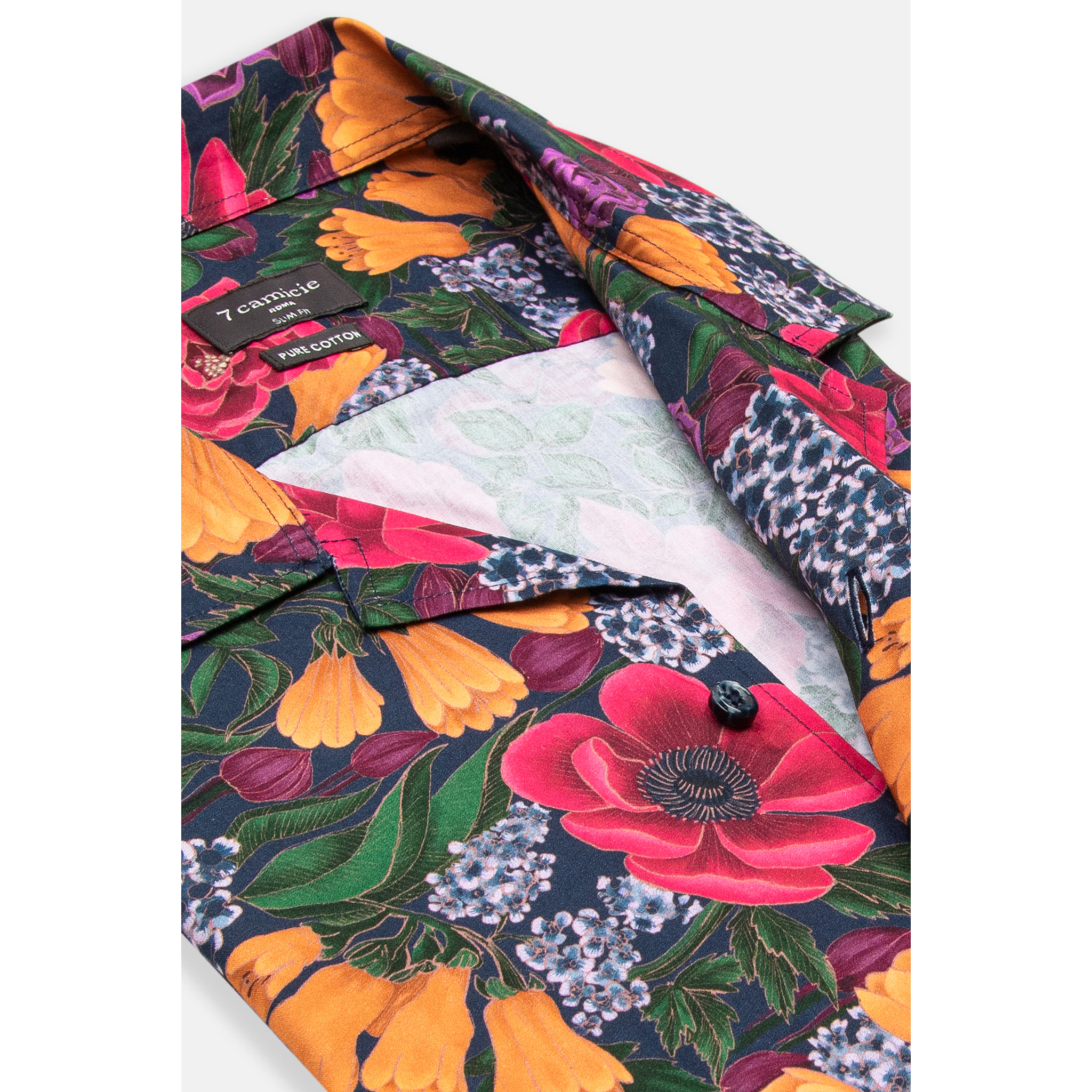 camicia uomo manica corta Popeline Stampato Blu/Arancio