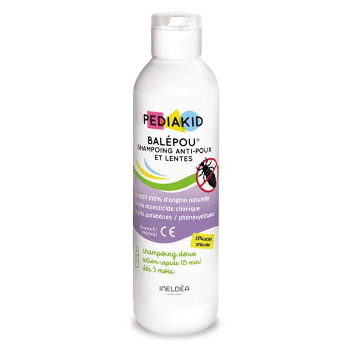 PEDIAKID - Balépou® Shampoing - Traitement Anti-Poux et Lentes Naturel - Agit en 15 minutes - Dès 3 mois - Dispositif Médical - Flacon 200ml