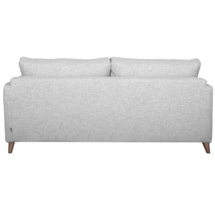 Canapé convertible scandinave 3 places en tissu gris clair et bois clair avec matelas 10 cm PAPEL