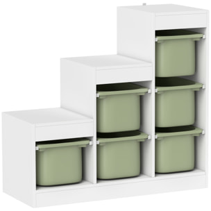Rangement enfant - combinaison structure + bacs - coffre à jouet dim. 96L x 38l x 90H cm - blanc vert