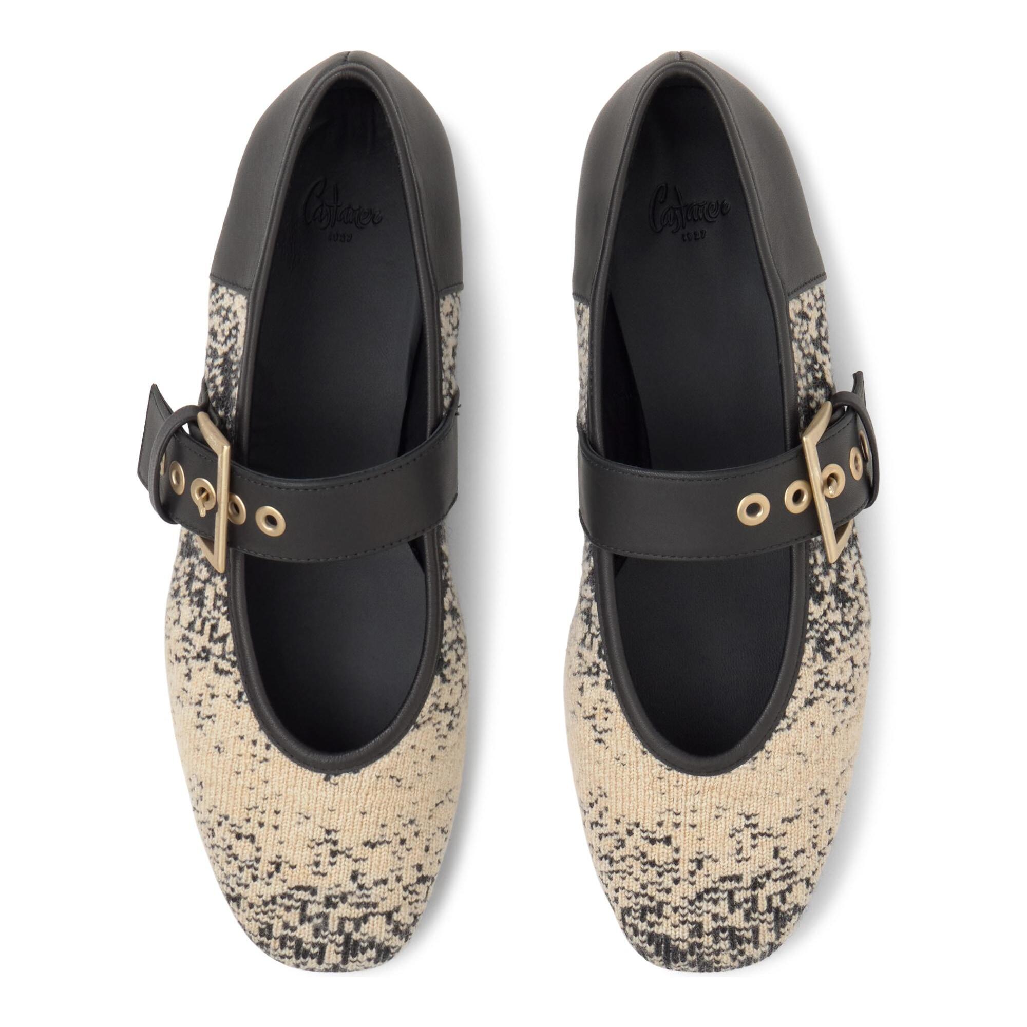 Bailarina plana Hermi en napa y punto con cierre de hebilla