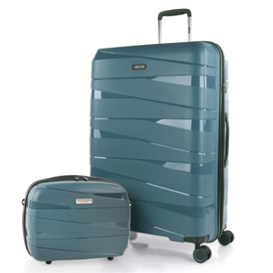 Juego De Maletas Rígidas Pp Jaslen Stuttgart Azul Metalico