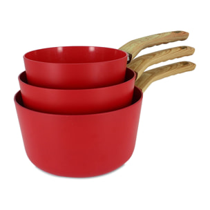 Lot de 3 casseroles revêtement céramique rouge -  tous feux MAGENTA