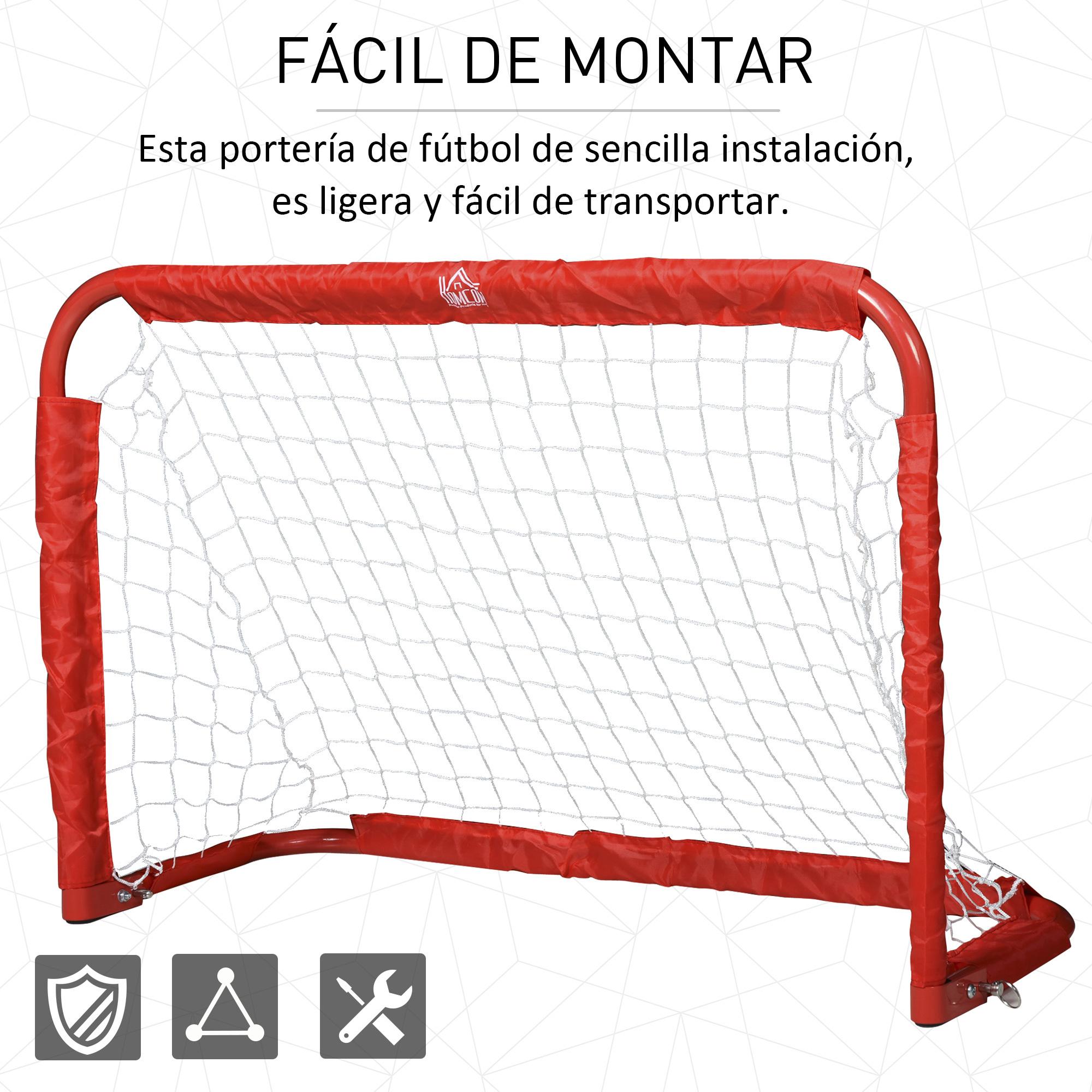 Set de 2 Porterías de Fútbol Hierro Poliéster 90x36x60cm Rojo