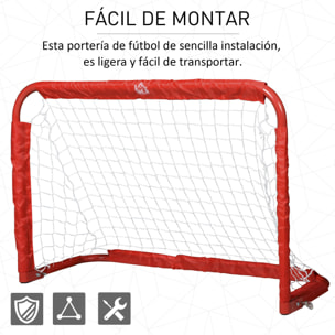 Set de 2 Porterías de Fútbol Hierro Poliéster 90x36x60cm Rojo