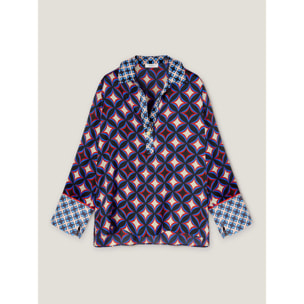 Motivi - Blusa con cuello de estampado geométrico - Azul