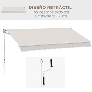 Toldo Manual Retrá¡ctil con Manivela de Aluminio 200x250 cm Toldo de Pared o Techo con Protección Solar UV50+ para Jardín Terraza Exterior Crema