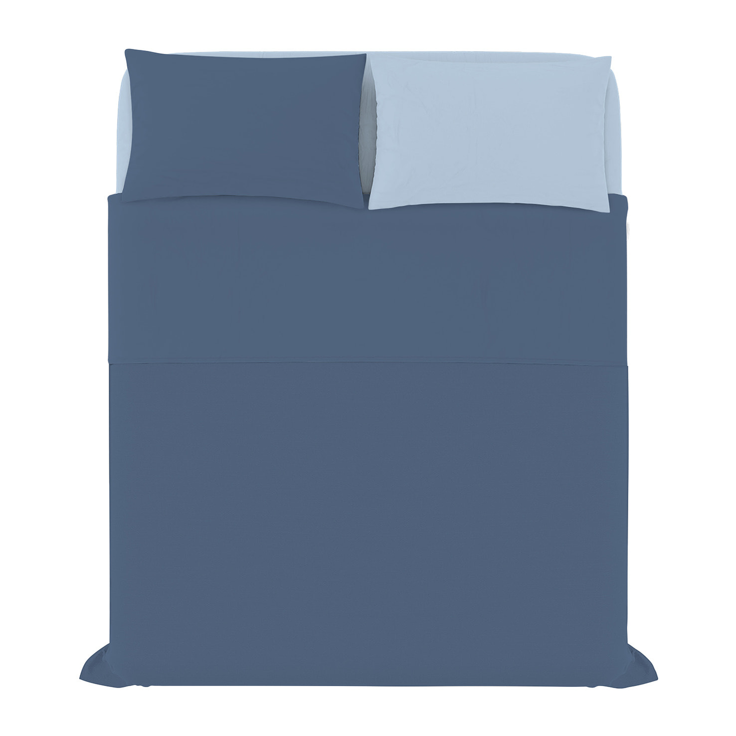 COMPLETO LETTO NATURAL COLOR, 100% Cotone, Made in Italy - AVIO/AZZURRO