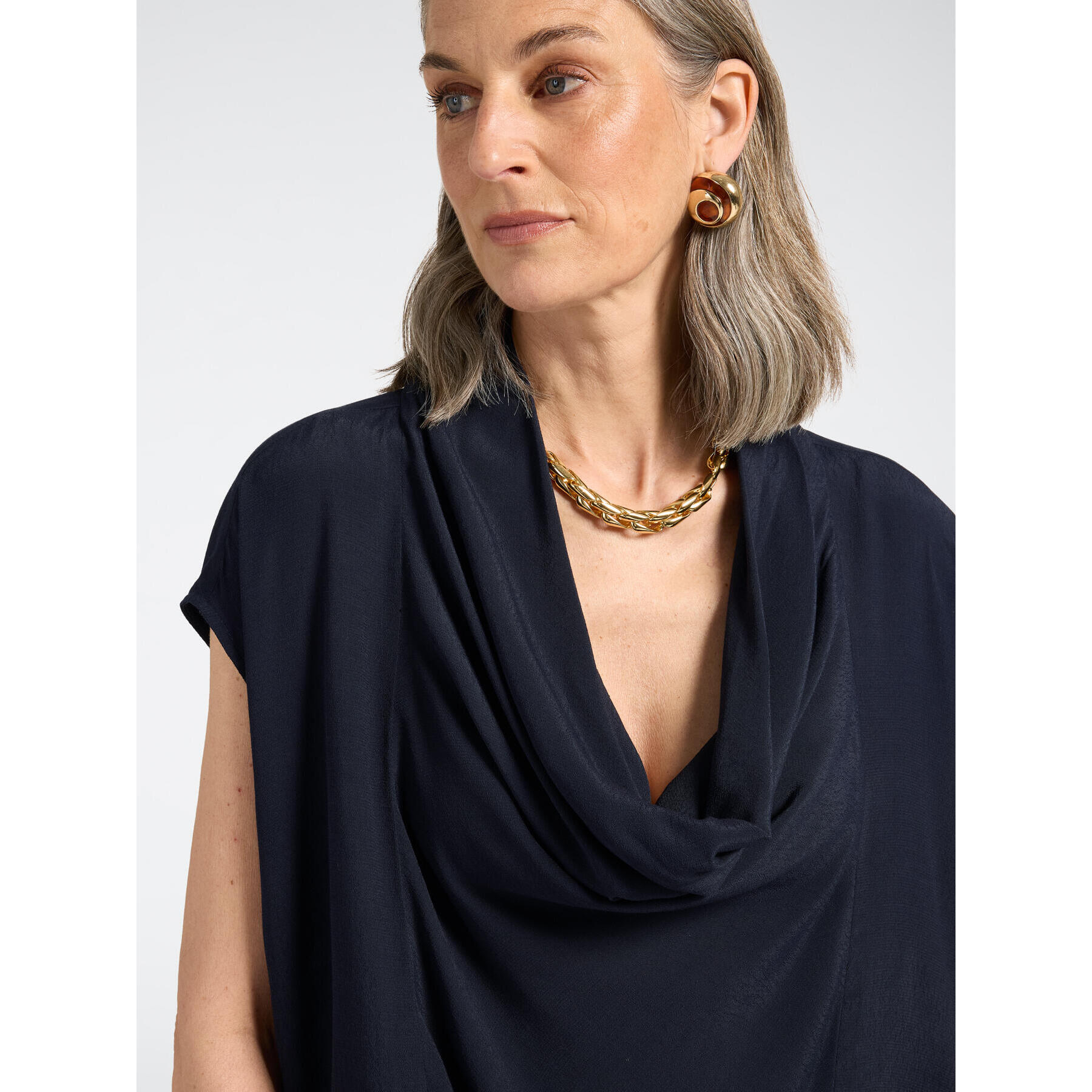 Elena Mirò - Blusa con scollo drappeggiato e coulisse - Blu
