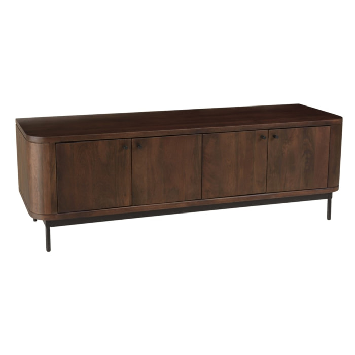 ALIX - Meuble TV design bois foncé et métal noir 4 portes ALIX