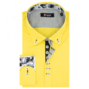 Camicia Uomo 1 Bottoni Button Down Slim Popeline Stretch Unito Giallo