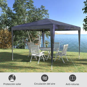 Carpa Desmontable 3x3 m Cenador Pabellón de Jardín con 4 Orificios de Drenaje y Marco de Metal Gazebo para Terraza Patio Exterior Camping Azul