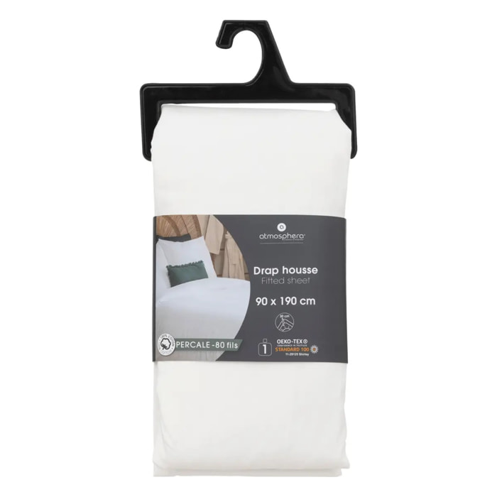 Drap-housse "Landiha" percale blanc 90x190cm